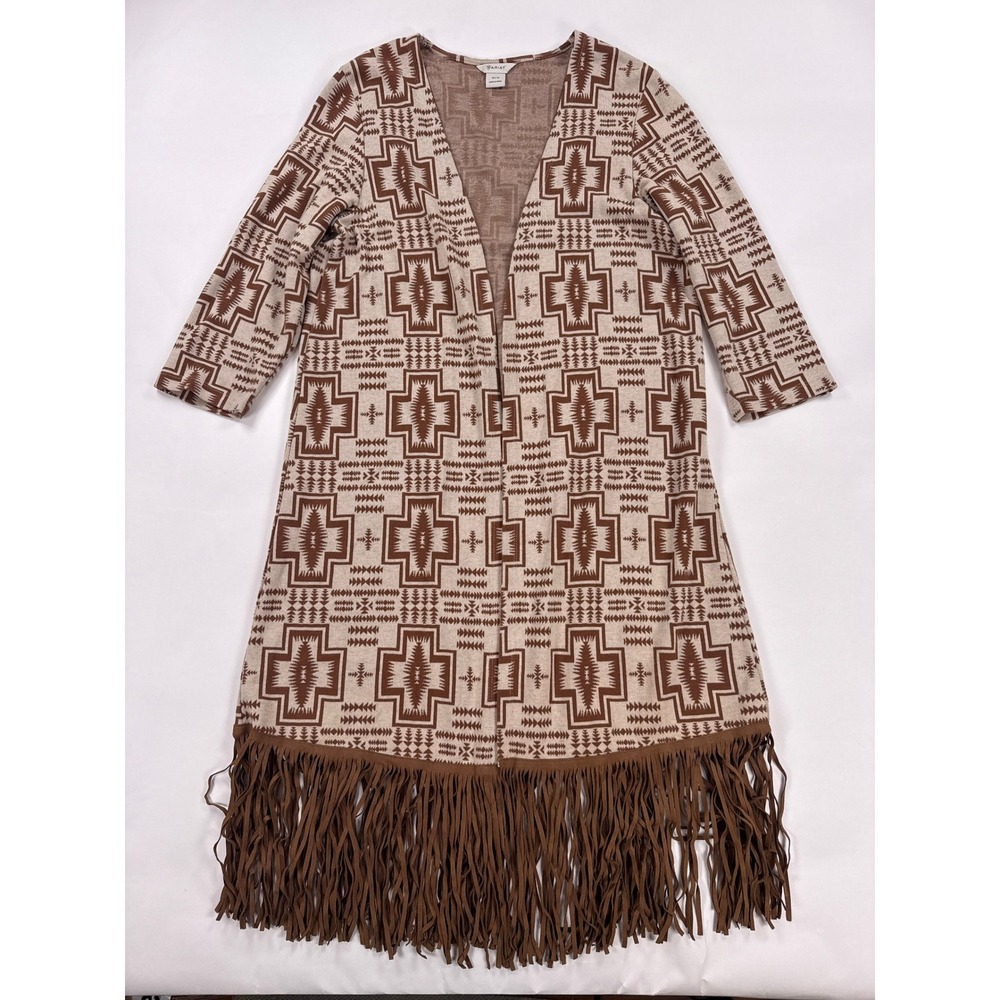 Ariat Aztec Fringe Duster Cardigan Sweater Womens Medium Brown Southwestern